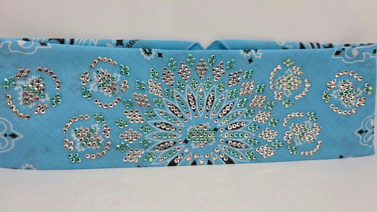 Super LeeAnnette Baby Blue Paisley Bandana with Peridot Shimmer and Diamond Clear Austrian Crystals (S48194)