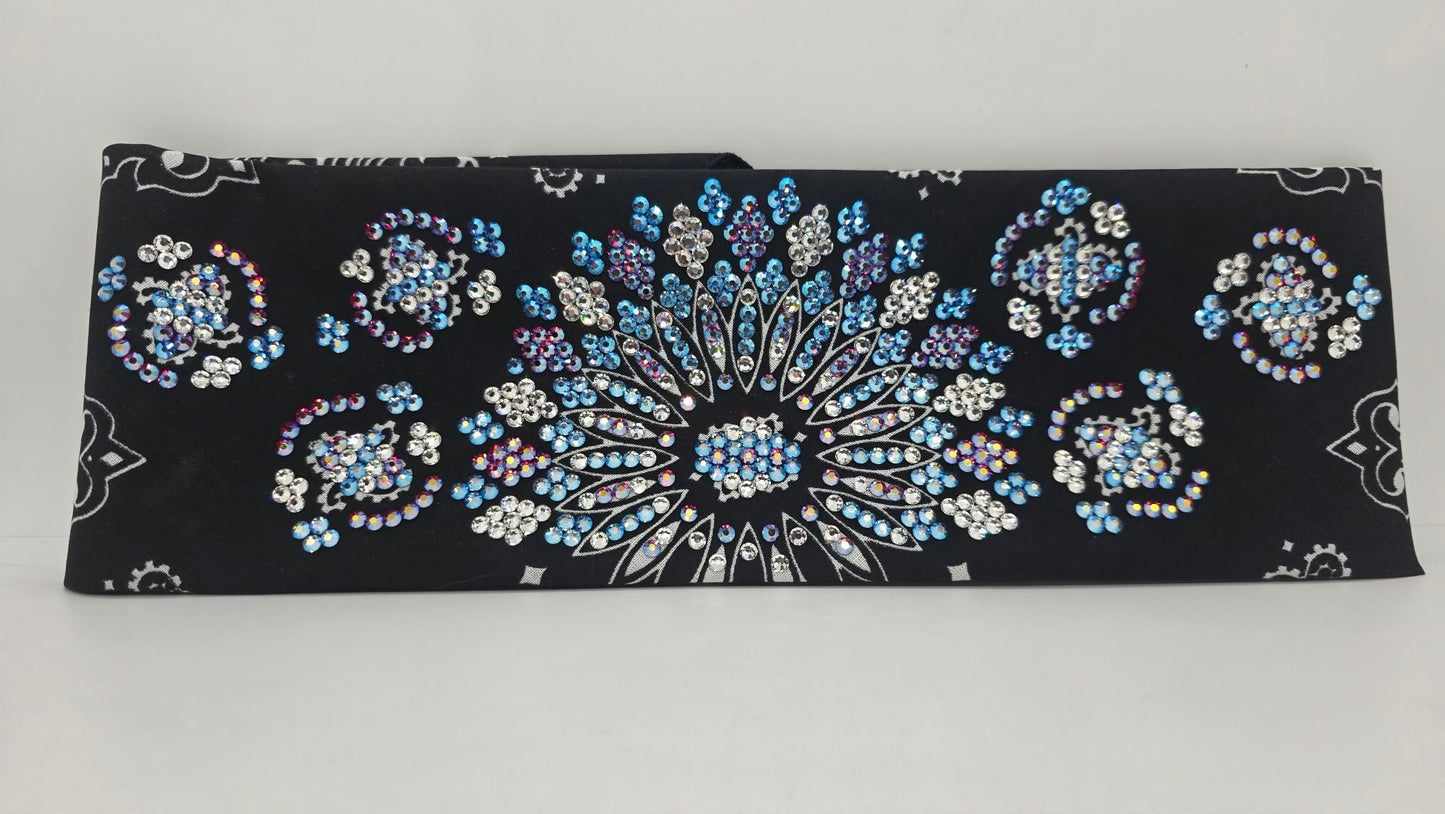 Super LeeAnnette Black Paisley Bandana with Blue Shimmer, Red Shimmer and Diamond Clear Austrian Crystals (S48177)