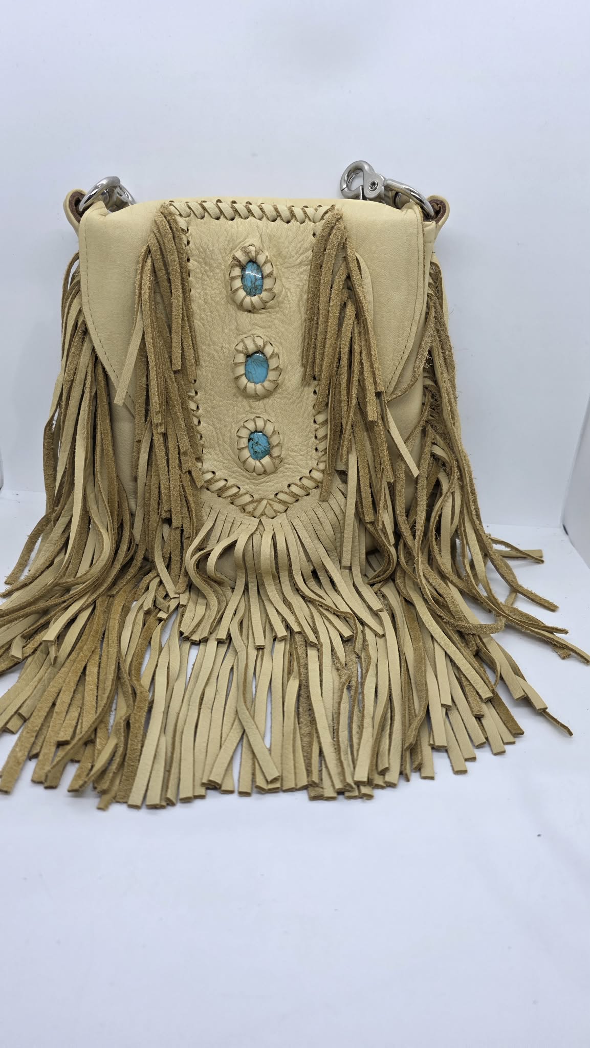 Cream Buck Skin with Blue Stones Purse