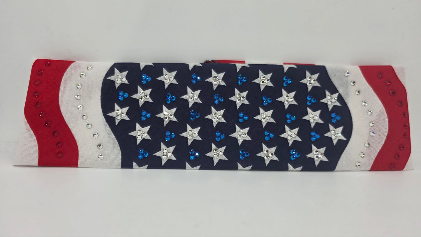 EXTRA BLING - Flag Bandana with Red, Blue and Diamond Clear Austrian Crystals (sku6399)