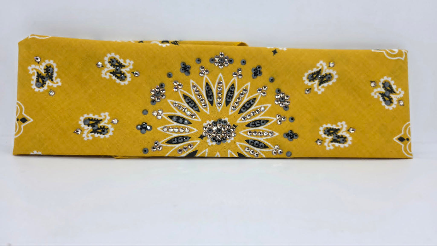 Mustard Paisley Bandana with Black and Honey Austrian Crystals (E60146)