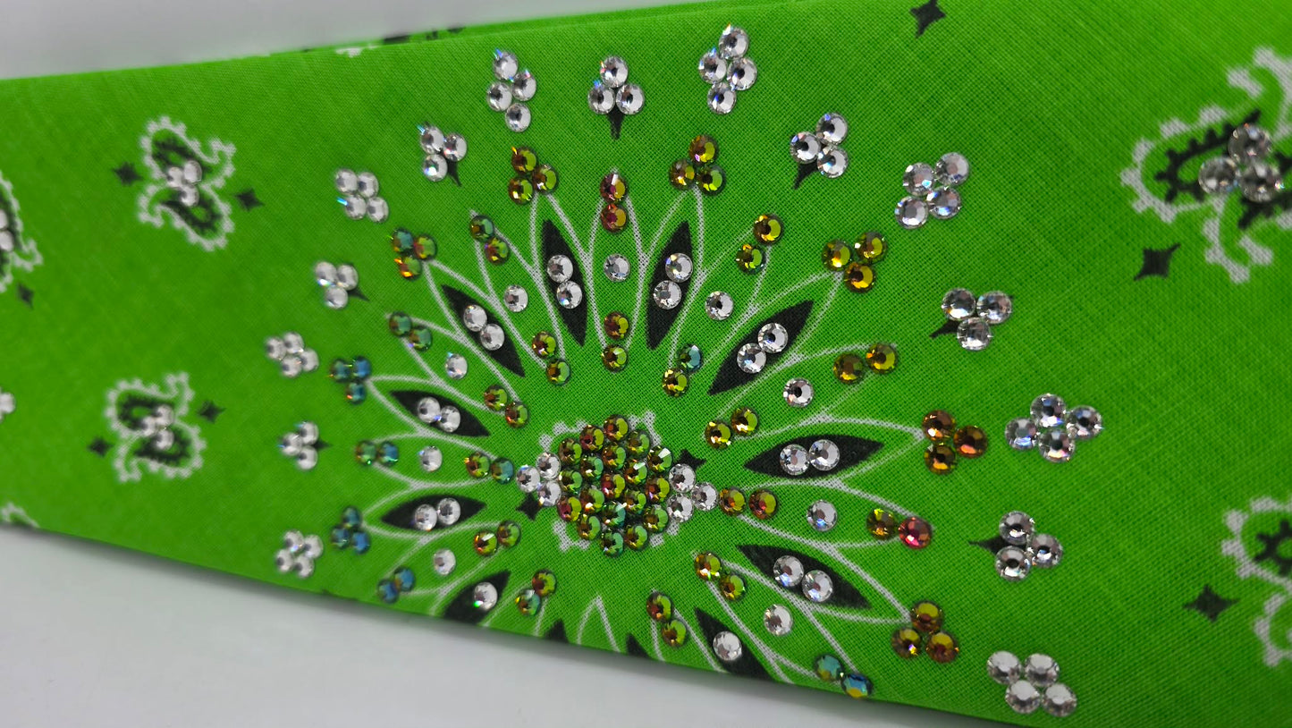 Lime Green Paisley Bandana with Vitrail and Diamond Clear Austrian Crystals (E60116)