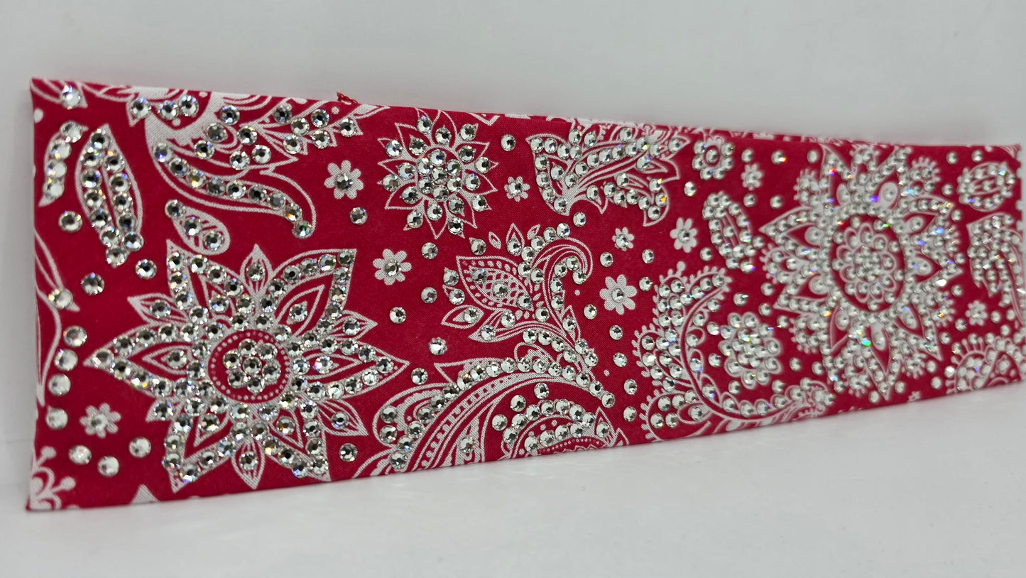 Super LeeAnnette White on Red Paisley Bandana with Diamond Clear Austrian Crystals (S48148)
