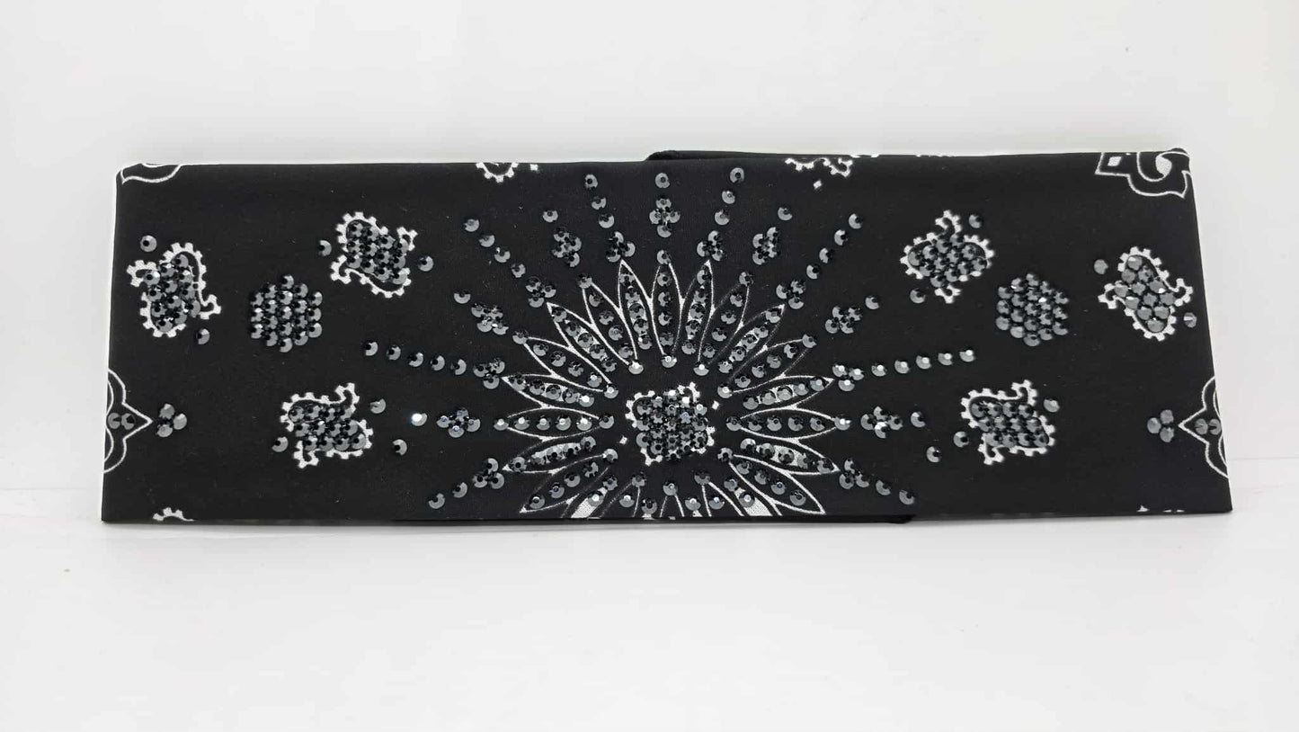 LeeAnnette Black Paisley Bandana with Black Austrian Crystals (sku40108)