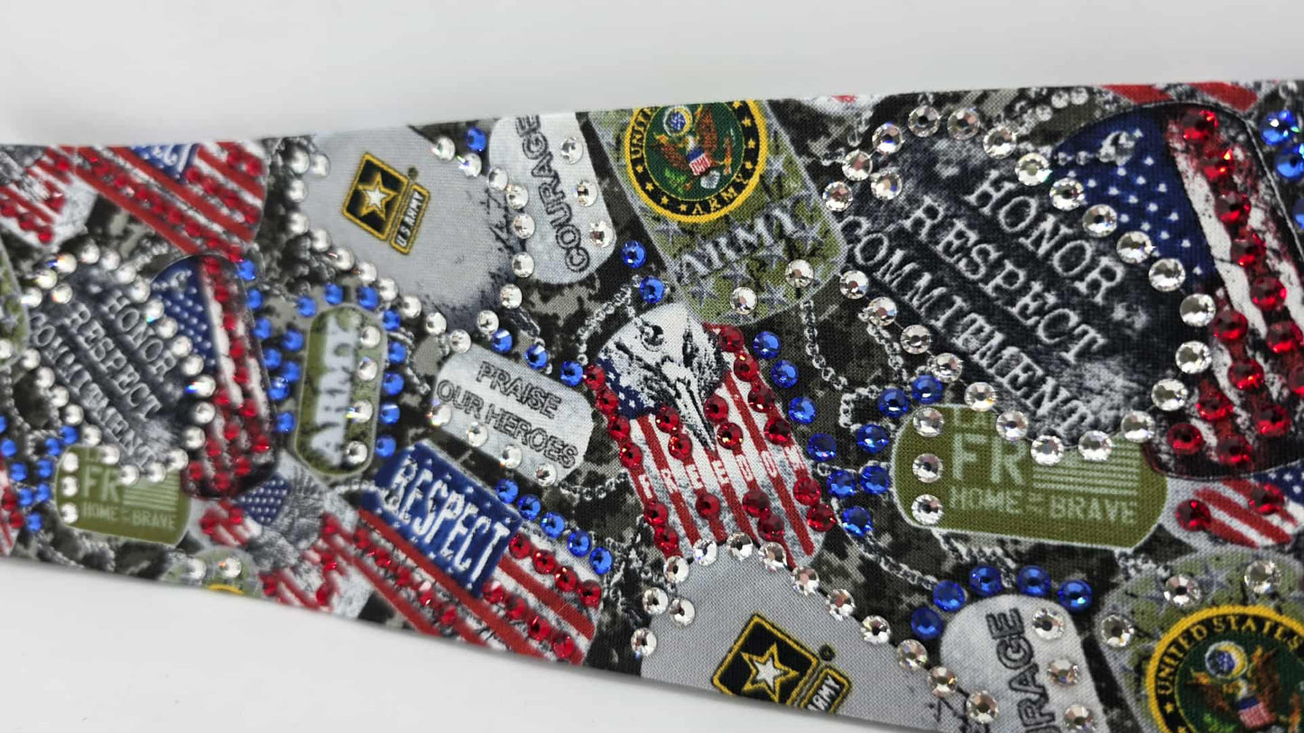 LeeAnnette Army with Red, Blue and Diamond Clear Austrian Crystals (sku4839)