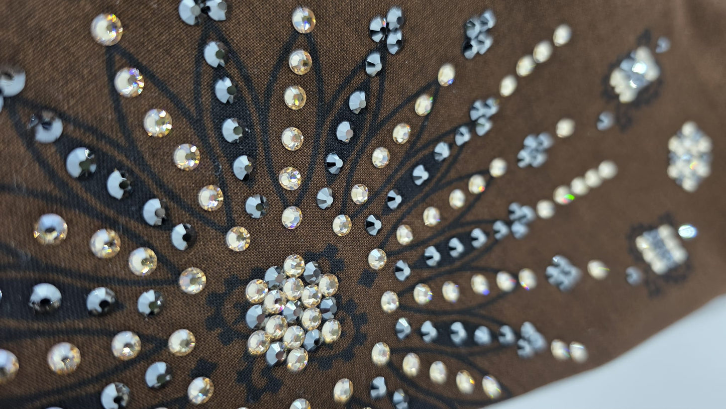 LeeAnnette Large Brown Paisley Bandana with Honey and Black Austrian Crystals (sku40116)