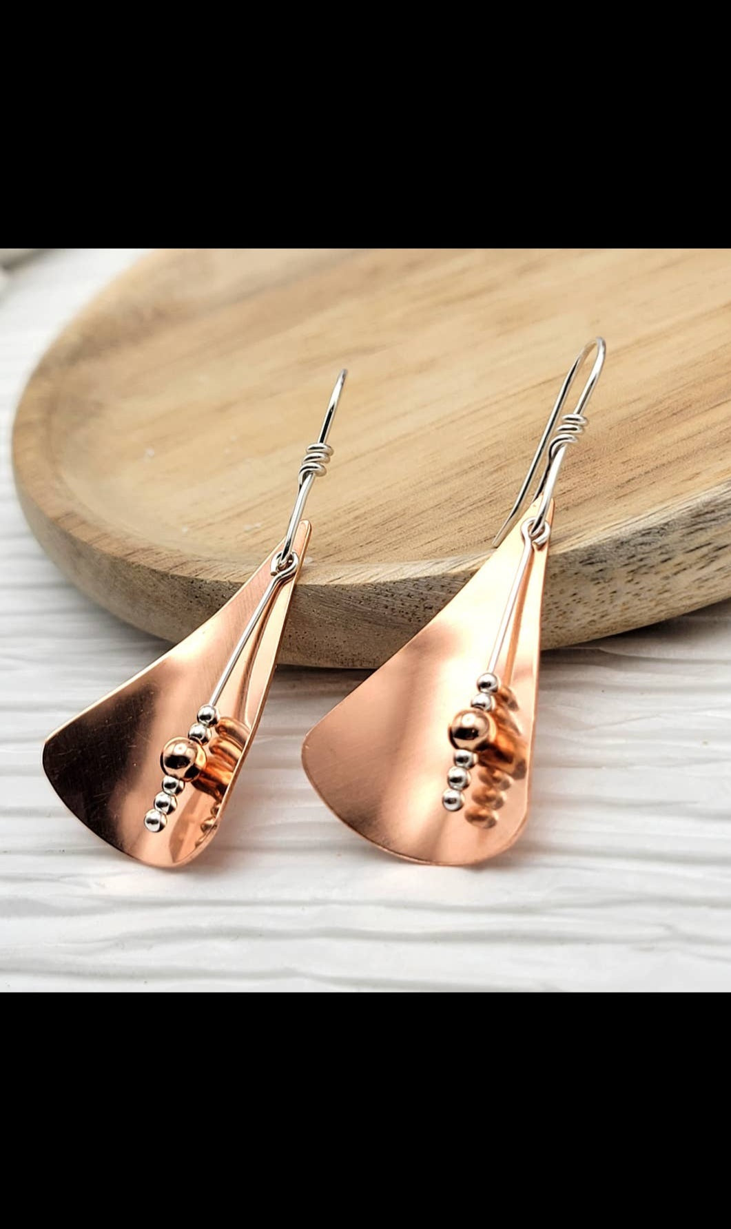 Modern Shiny Copper and Sterling Silver Earrings (Sku8701)