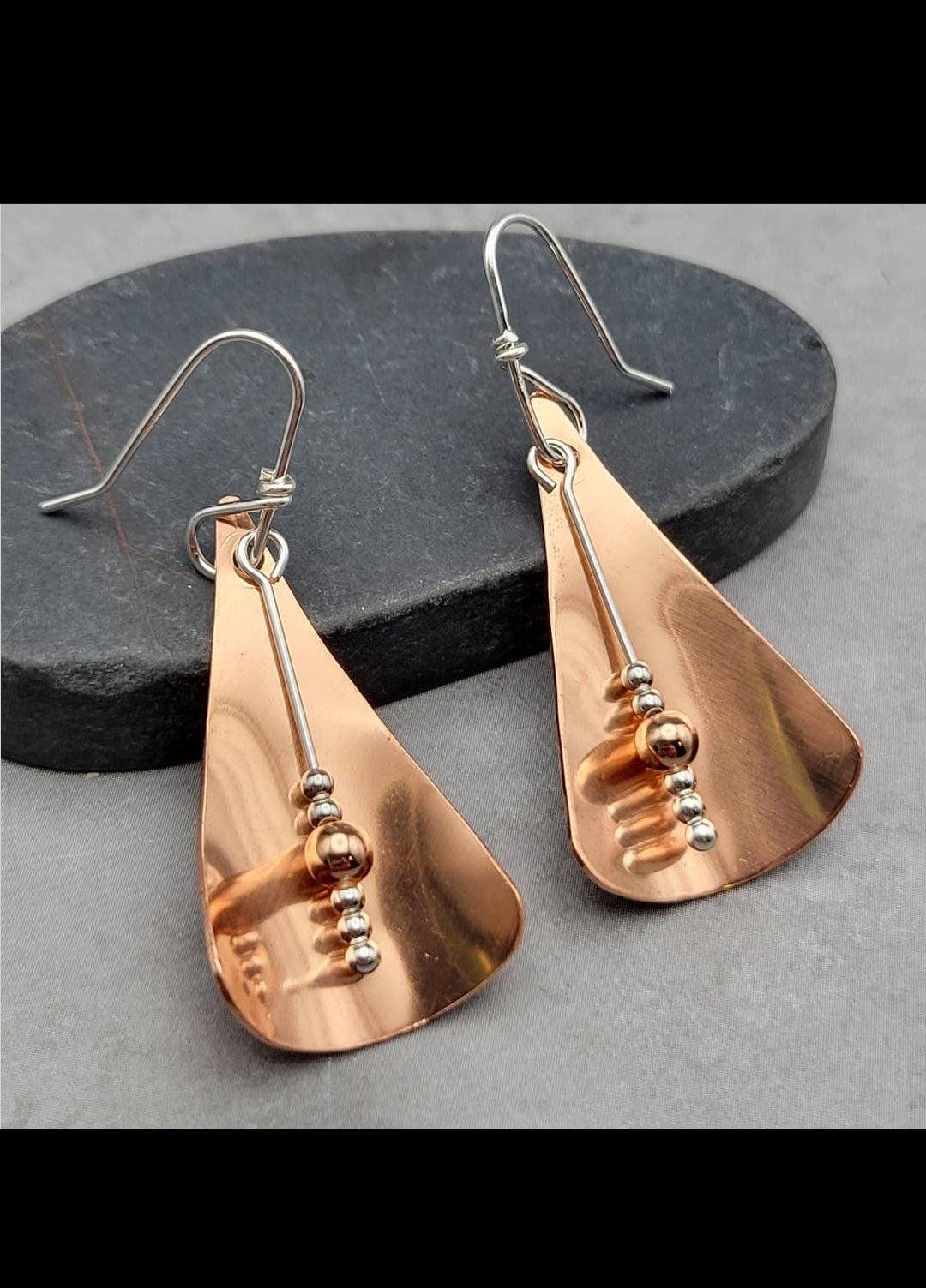 Modern Shiny Copper and Sterling Silver Earrings (Sku8701)