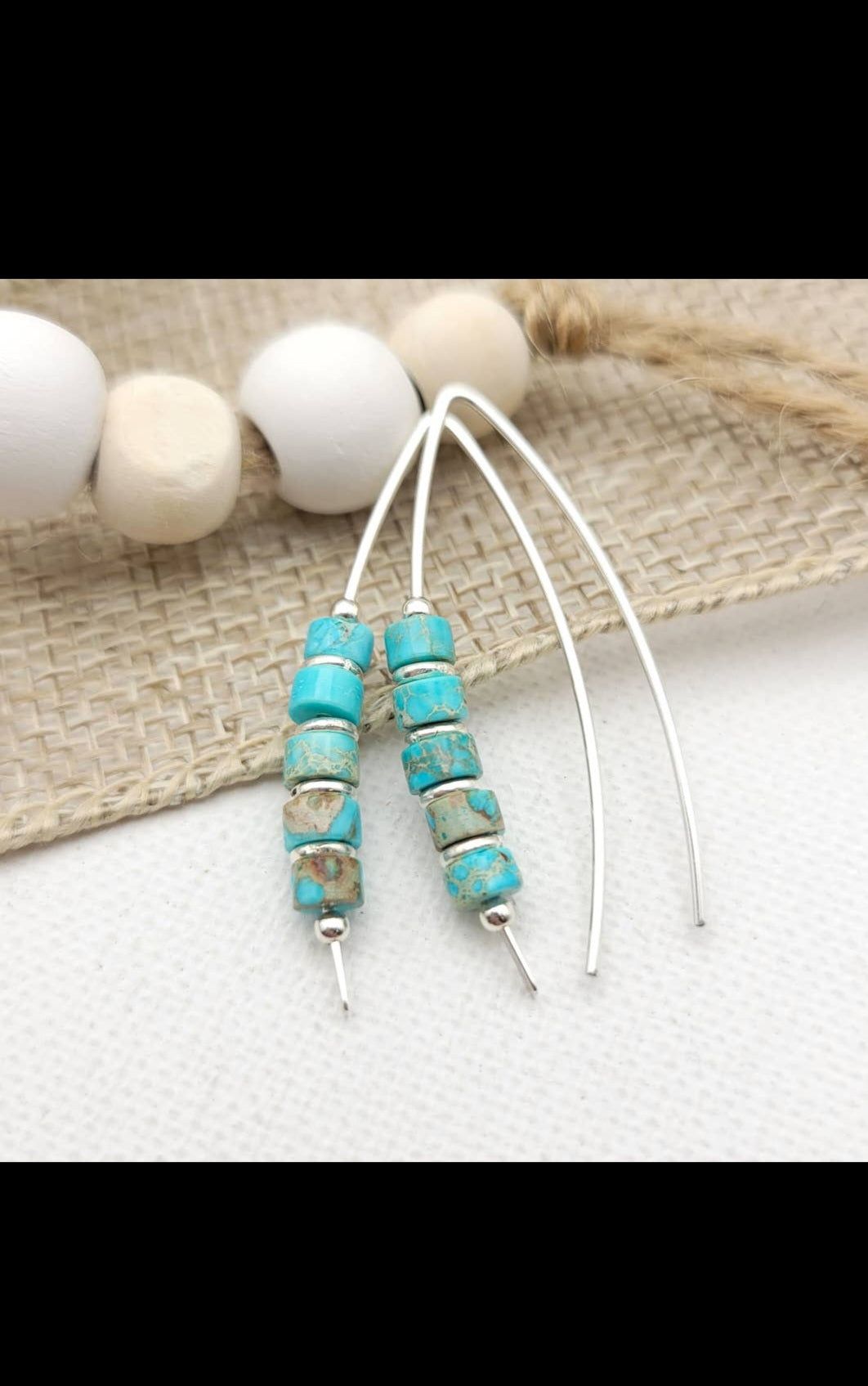 Modern Turquoise and Sterling Silver Threader Earrings (Sku8700)