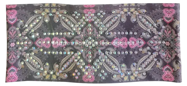 Stretchy Headband Grey and Pink with Aurora Borealis Crystals (Sku5491)