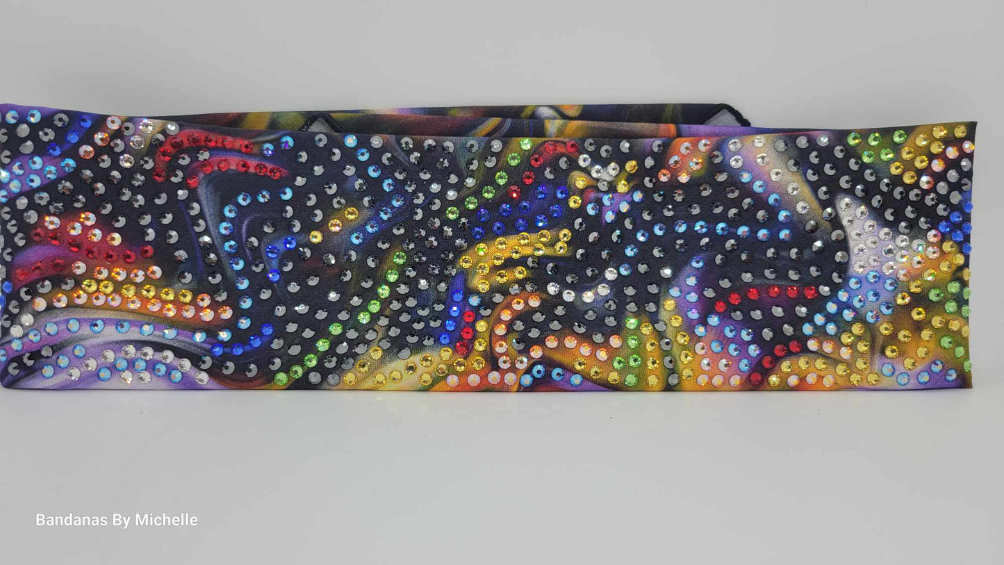 Super LeeAnnette Dark Waves Bandana with Multiple Colors of Austrian Crystals (Skus-9022)