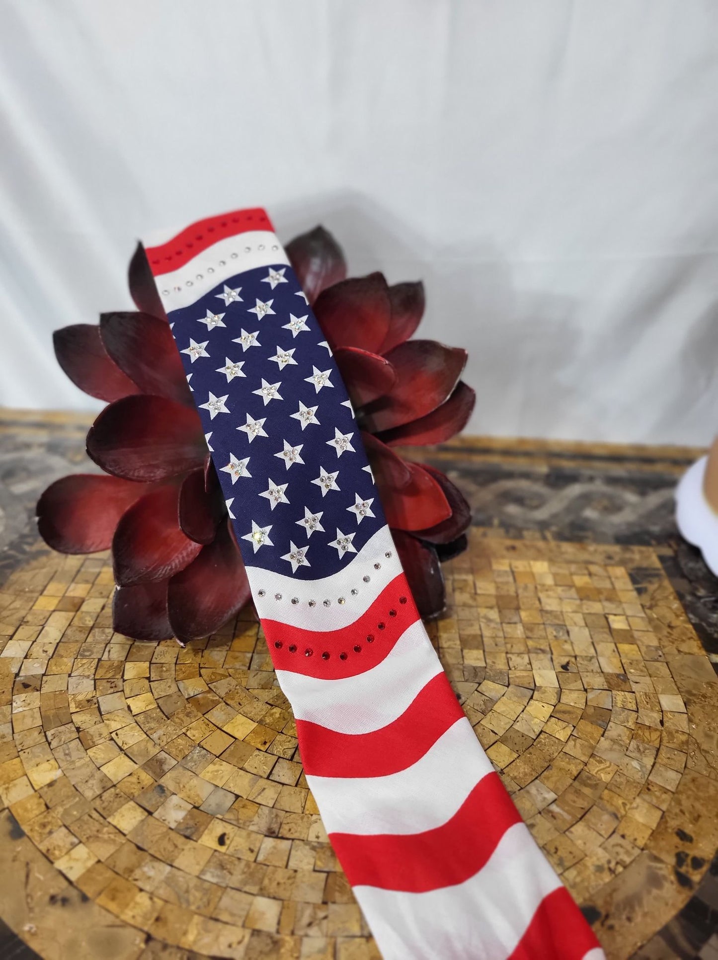 American Flag Bandana with Red and Diamond Clear Austrian Crystals (Sku1066)