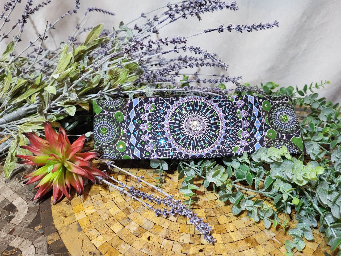 Green Kaleidoscope with Aqua, Light Green and Diamond Clear Austrian Crystals (Sku1123)