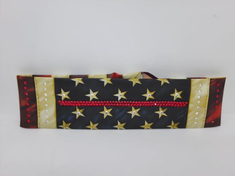 Thin RED Line Vintage Flag Bandana with Red and Diamond Clear Austrian Crystals (Sku1152)