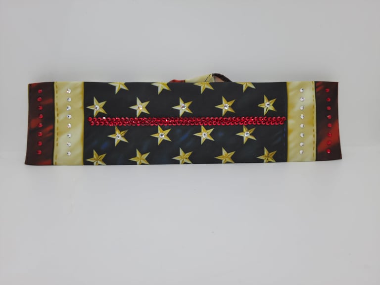 Thin RED Line Vintage Flag Bandana with Red and Diamond Clear Austrian Crystals (Sku1152)