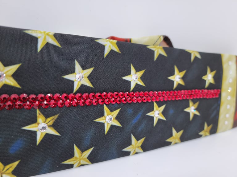 Thin RED Line Vintage Flag Bandana with Red and Diamond Clear Austrian Crystals (Sku1152)