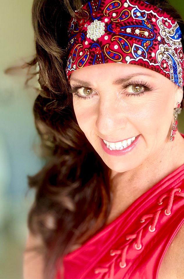 Narrow Red Indian Bandana with Red and Diamond Clear Austrian Crystals (Sku1204)