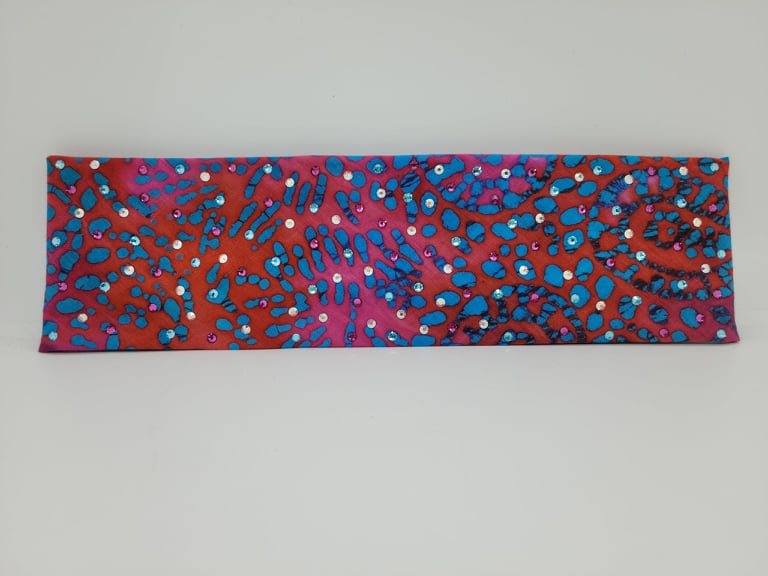 Blue and Pink Tie Dye Bandana with Pink, Aqua and Aurora Borealis Austrian Crystals (Sku1434)