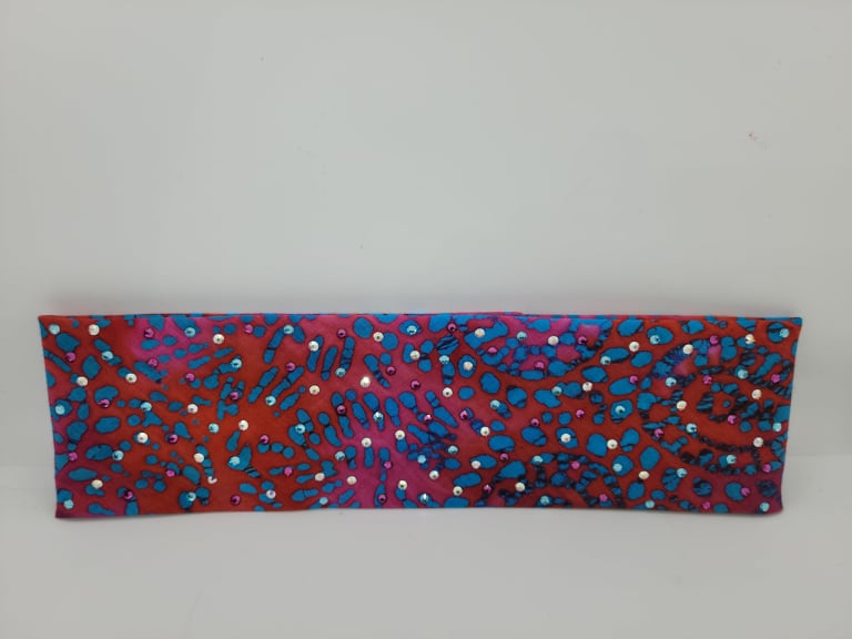Blue and Pink Tie Dye Bandana with Pink, Aqua and Aurora Borealis Austrian Crystals (Sku1434)