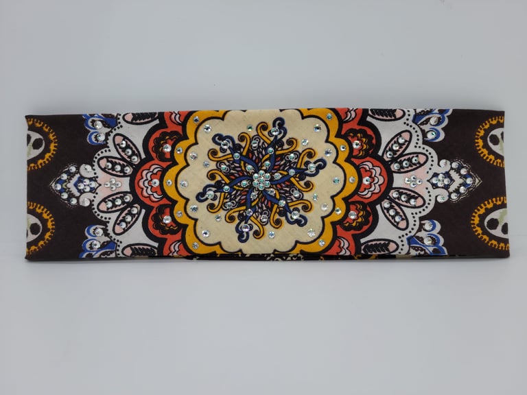 Brown and Orange Indian Bandana with Diamond Clear Austrian Crystals (Sku1436)