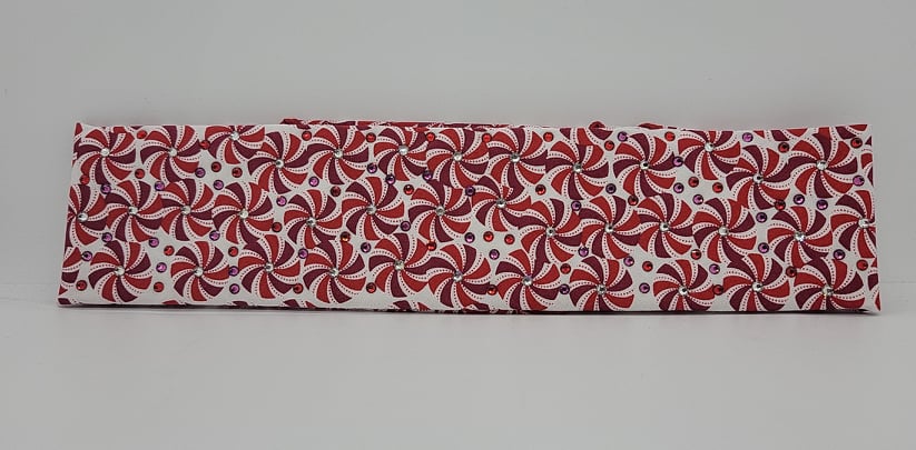 Narrow Peppermint Candies Bandana with Red, Fuchsia and Diamond Clear Austrian Crystals (Sku1445)