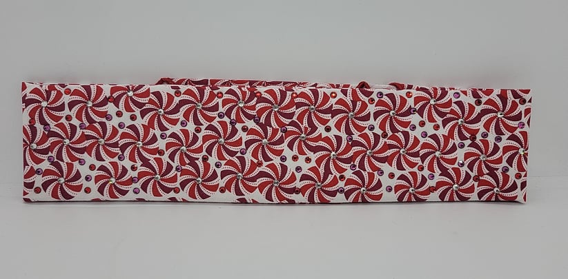 Narrow Peppermint Candies Bandana with Red, Fuchsia and Diamond Clear Austrian Crystals (Sku1445)