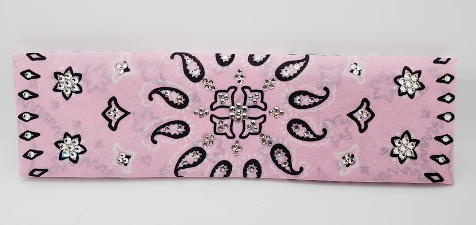 Light Pink Flower Paisley Bandana with Diamond Clear Austrian Crystals (Sku1458)