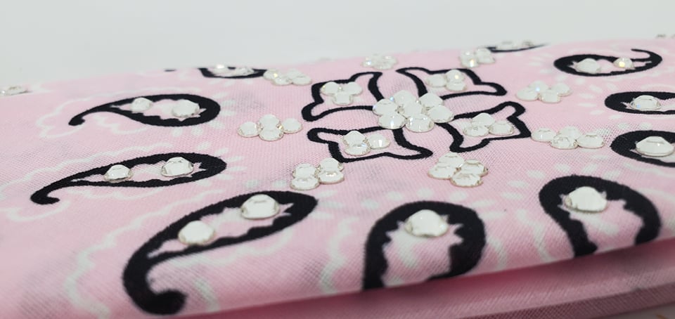 Light Pink Flower Paisley Bandana with Diamond Clear Austrian Crystals (Sku1458)