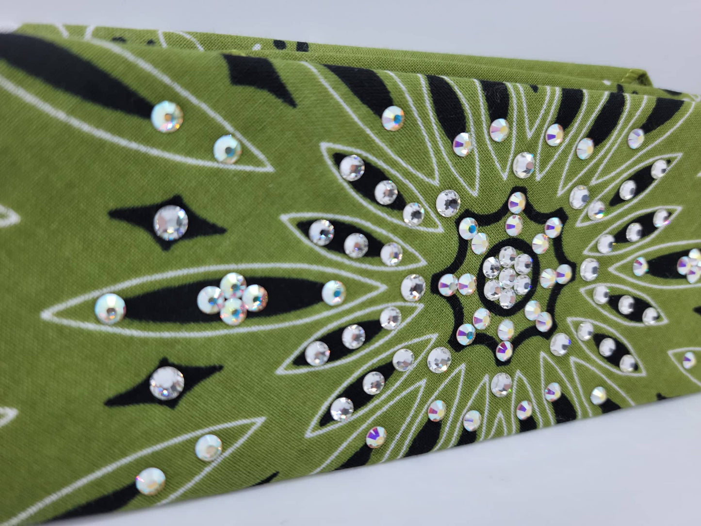 Narrow Olive Green with Aurora Borealis and Diamond Clear Austrian Crystals (Sku1460)