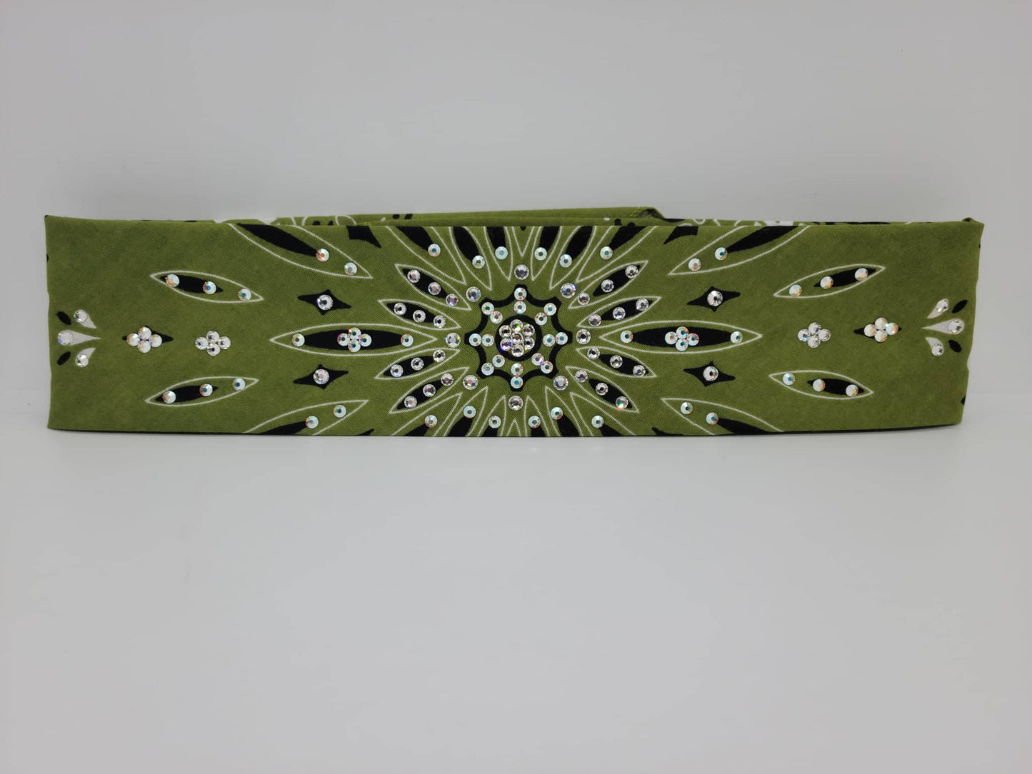 Narrow Olive Green with Aurora Borealis and Diamond Clear Austrian Crystals (Sku1460)