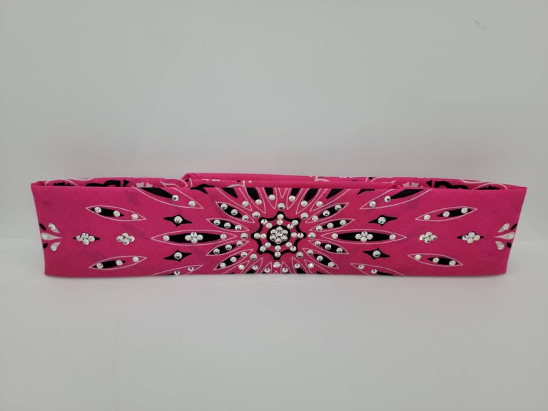 Narrow Bright Pink Bandana with Aurora Borealis and Diamond Clear Austrian Crystals (Sku1461)