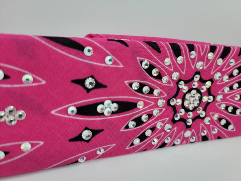 Narrow Bright Pink Bandana with Aurora Borealis and Diamond Clear Austrian Crystals (Sku1461)