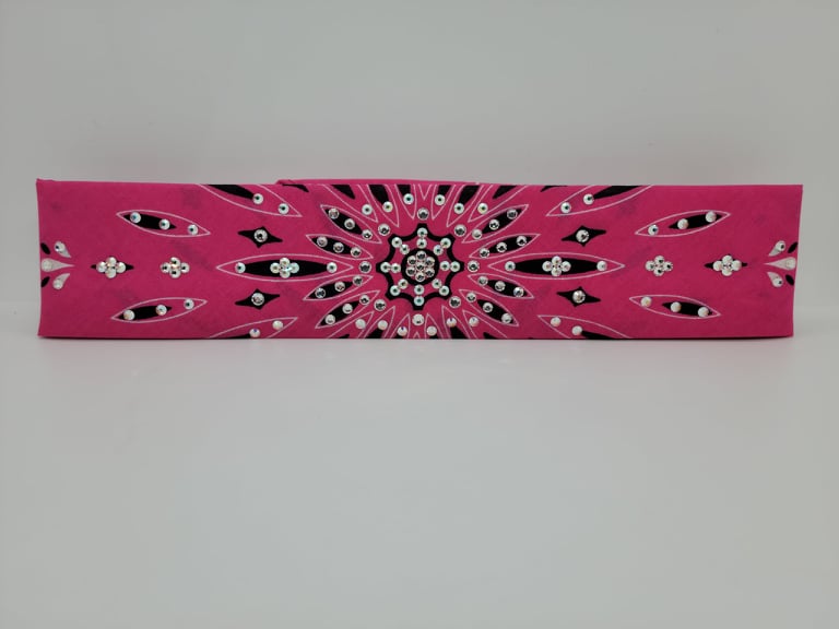 Narrow Bright Pink Bandana with Aurora Borealis and Diamond Clear Austrian Crystals (Sku1461)