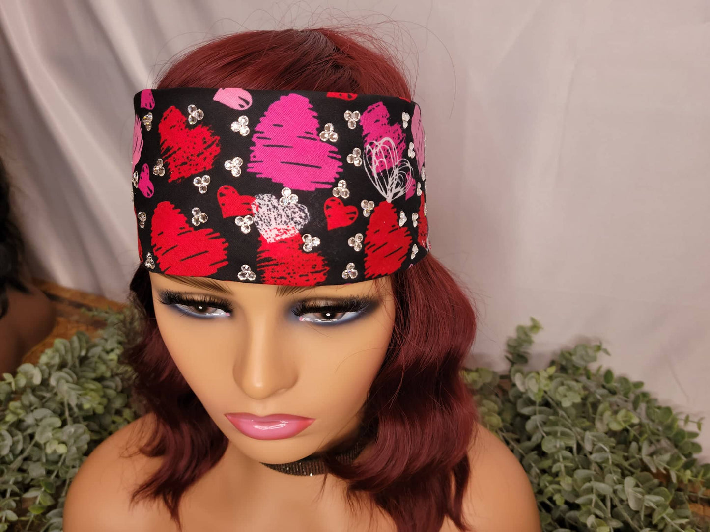 Hearts on Black with Diamond Clear Austrian Crystals (Sku1586)