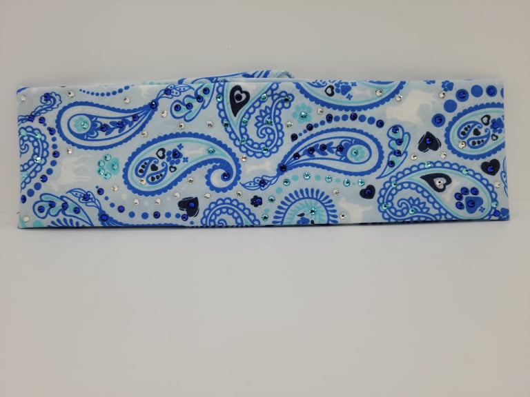 Puppy Paws Blue Paisleys Bandana with Blue, Aqua and Diamond Clear Austrian Crystals (Sku1795)
