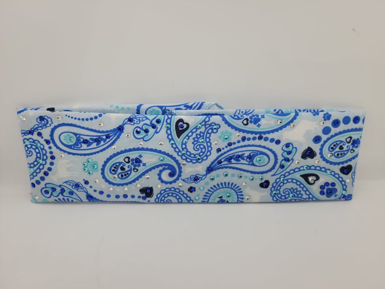Puppy Paws Blue Paisleys Bandana with Blue, Aqua and Diamond Clear Austrian Crystals (Sku1795)