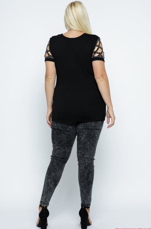Black Laser Cut Short Sleeve with Rhinestones