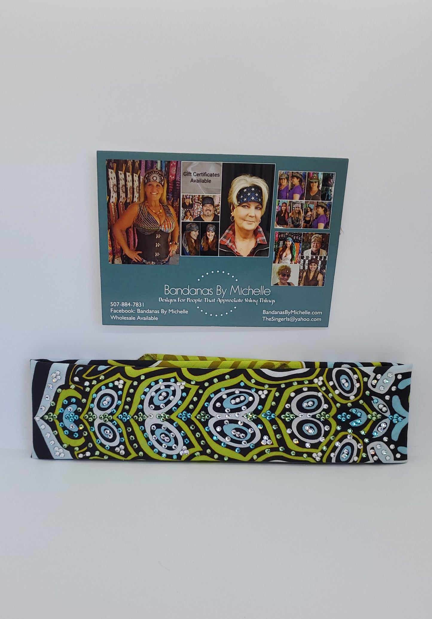 LeeAnnette Turtle Bandana With Turquoise, Light Green and Diamond Clear Austrian Crystals (4712)