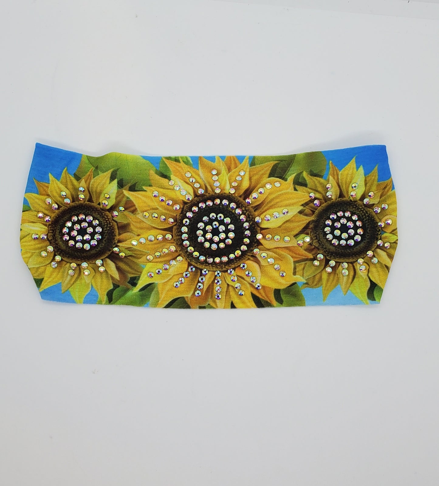 Stretchy Headband Sunflower Design with Aurora Borealis Crystals (Sku5134)
