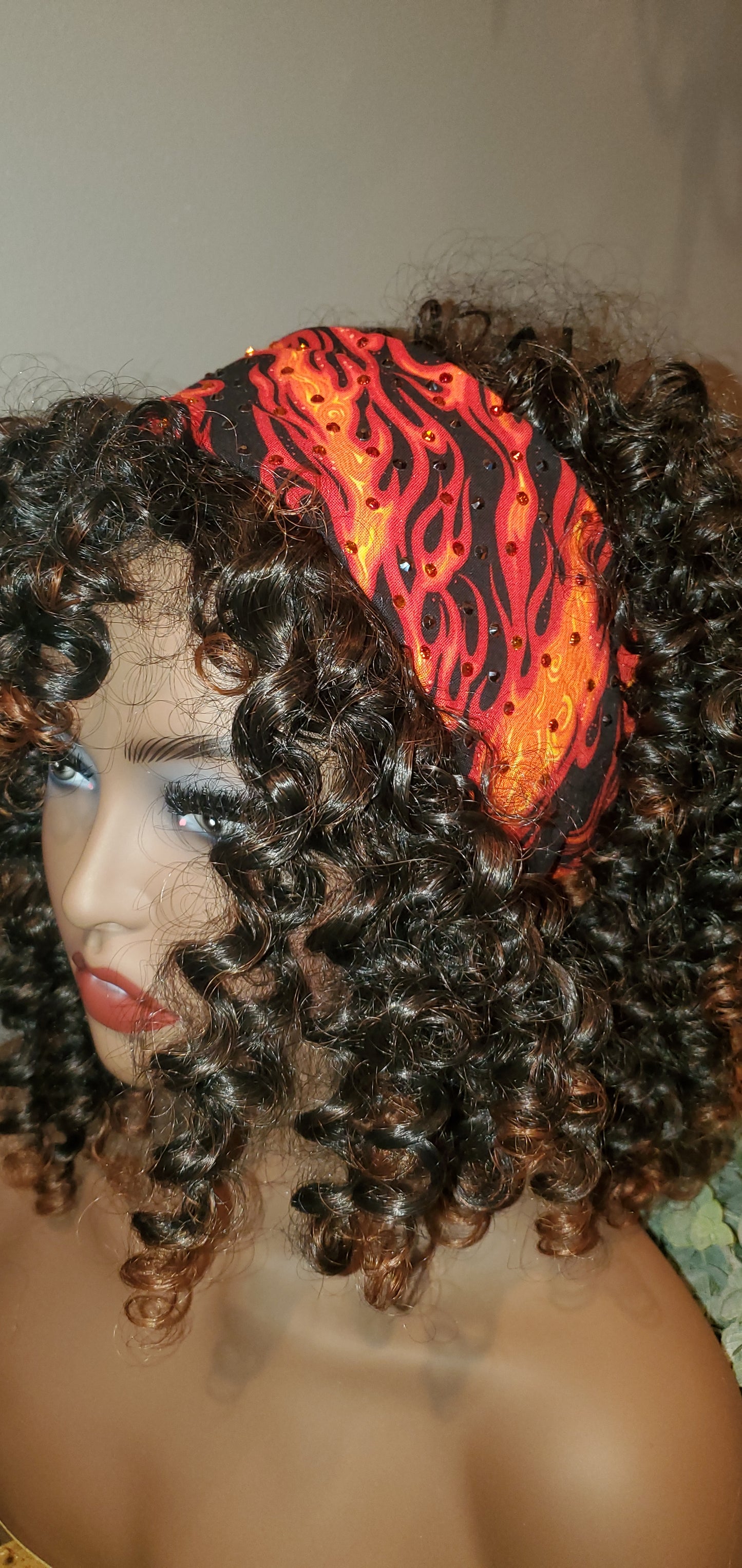 Flame Bandana with Black and Orange Austrian Crystals (SKU 9305)
