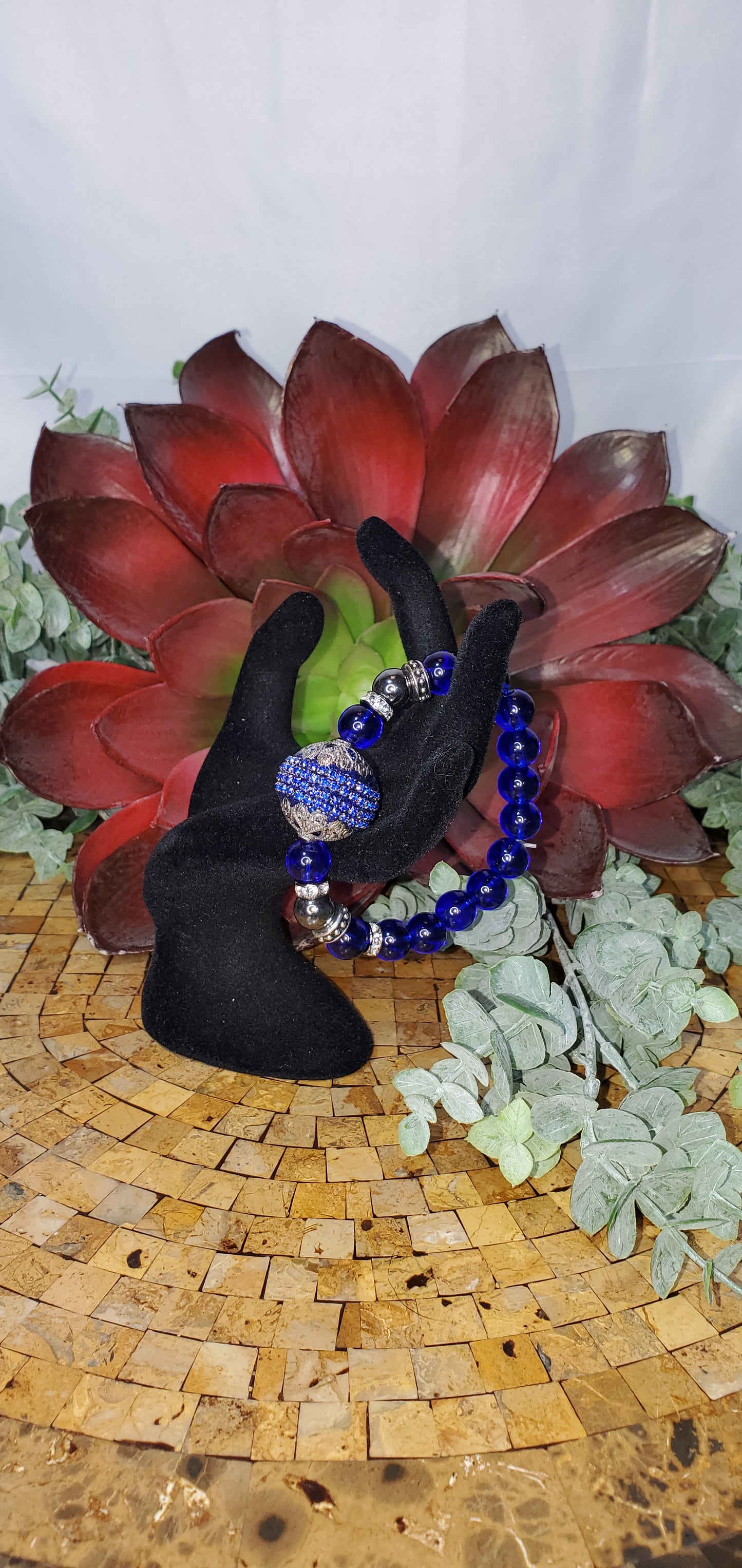 STUNNING Blue Glass Beaded Bracelet (Sku8361)