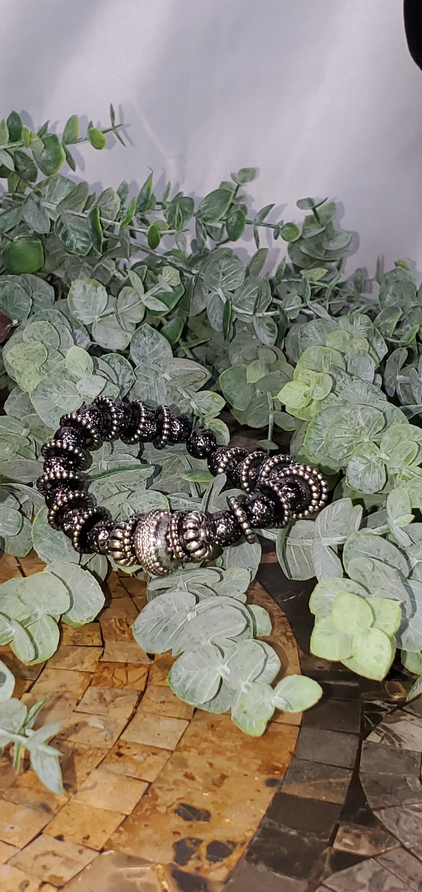 Black Hematite and Silver Colored Beaded Bracelet (Sku8362)