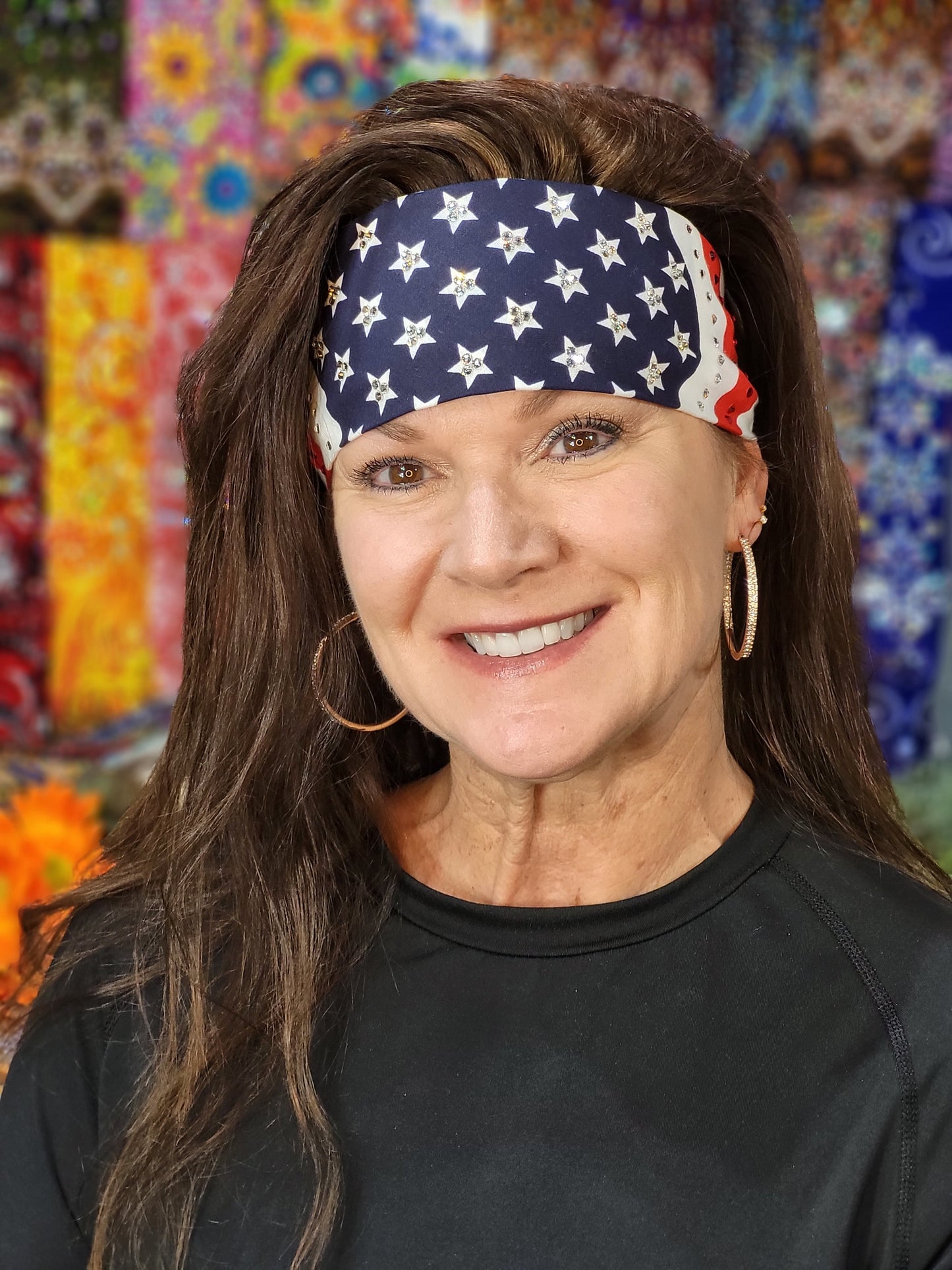American Flag Bandana with Red and Diamond Clear Austrian Crystals (Sku1066)