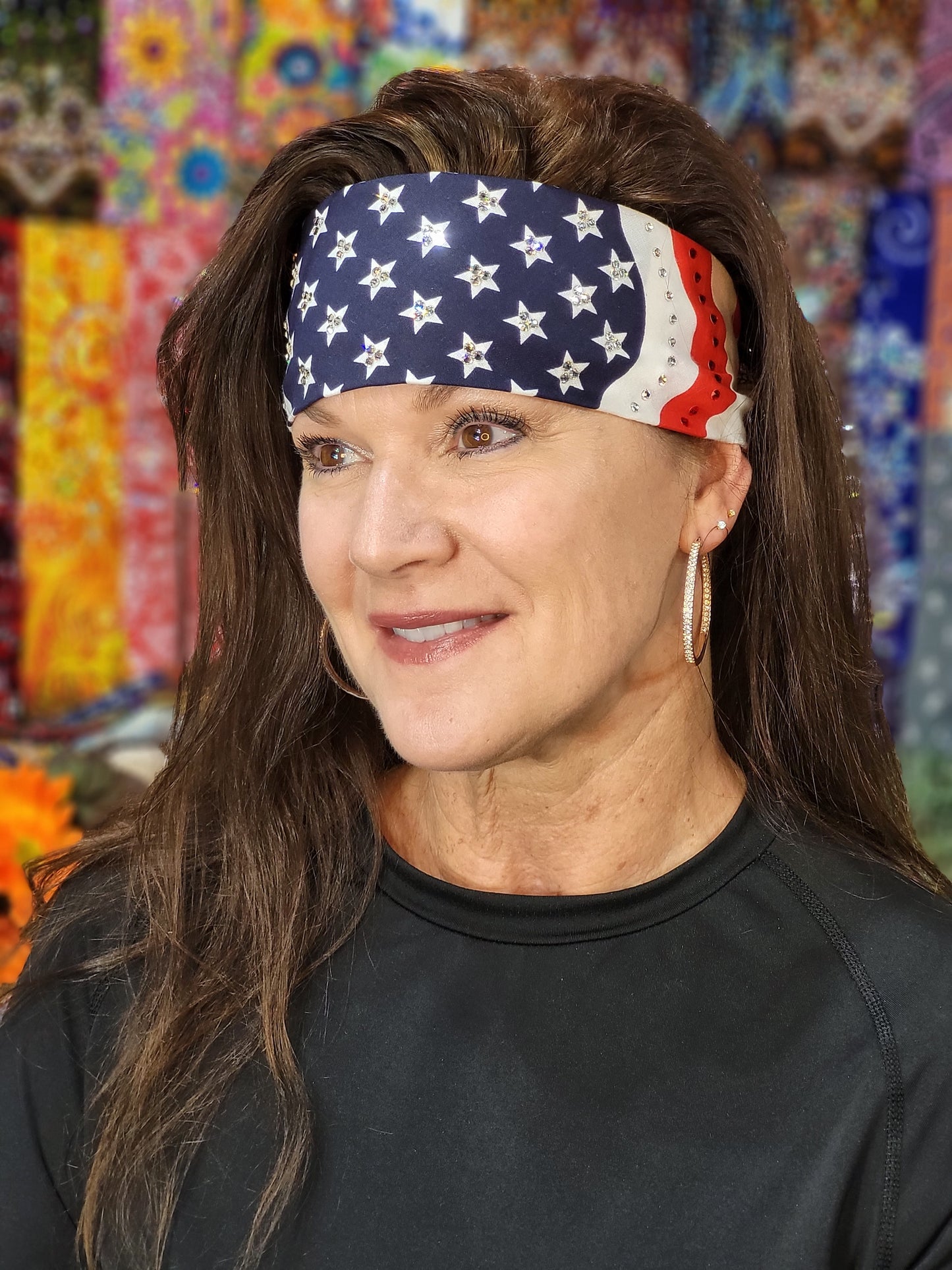 American Flag Bandana with Red and Diamond Clear Austrian Crystals (Sku1066)