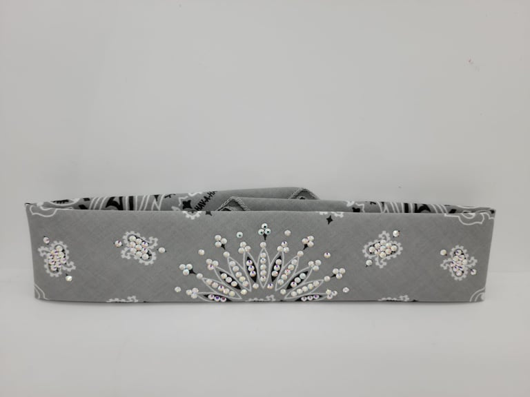 Narrow Silver Paisley Bandana with Aurora Borealis Austrian Crystals (Sku2110)