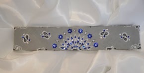 Narrow Silver Paisley with Dark Blue and Diamond Clear Austrian Crystals (Sku2112)