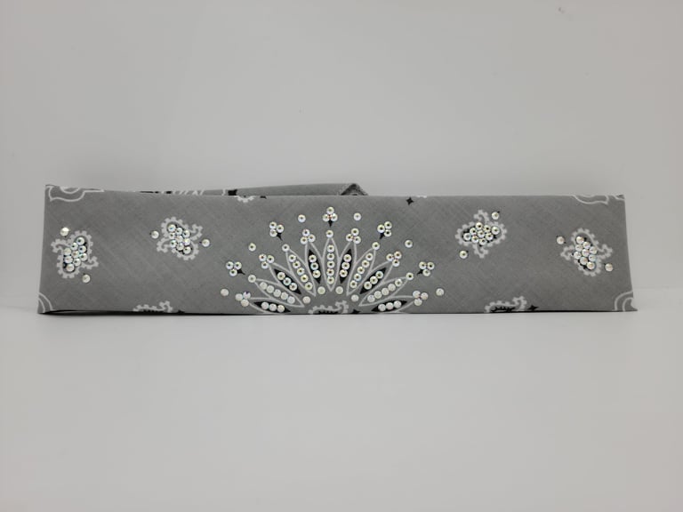 Narrow Silver Paisley Bandana with Diamond Clear Austrian Crystals (Sku2115)