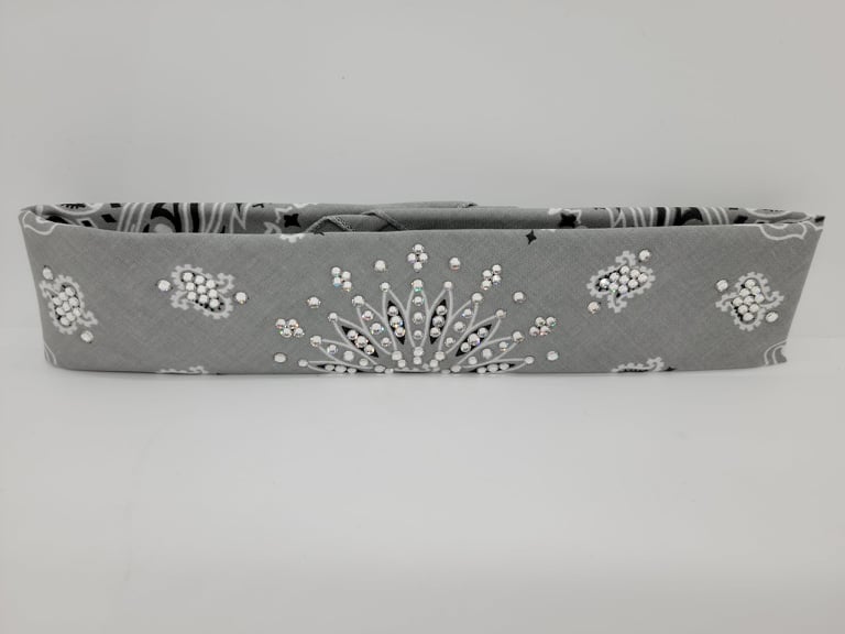Narrow Silver Paisley Bandana with Diamond Clear Austrian Crystals (Sku2115)