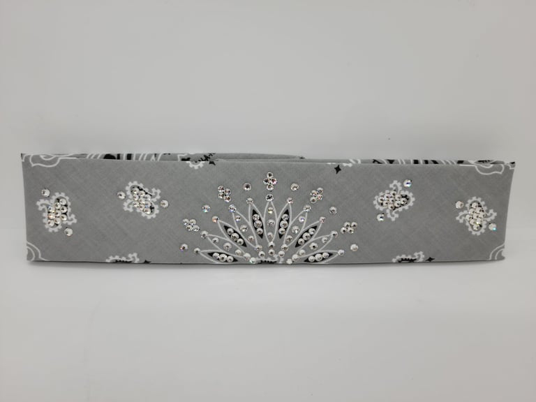 Narrow Silver Paisley Bandana with Diamond Clear Austrian Crystals (Sku2115)