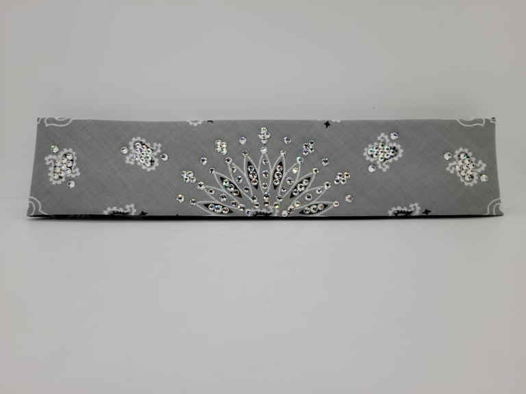 Narrow Silver Paisley Bandana with Diamond Clear Austrian Crystals (Sku2115)